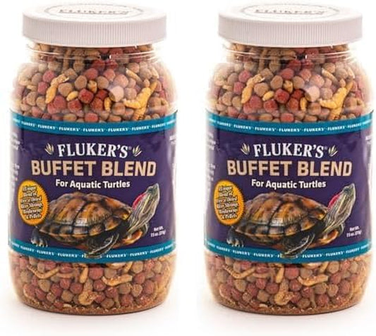 Buffet Blend Aquatic Formula, Turtle Food with Freeze, Dried Shrimp, Mealworms, and Vitamin Enriched Pellets, 7.5 Oz (Pack of 2)