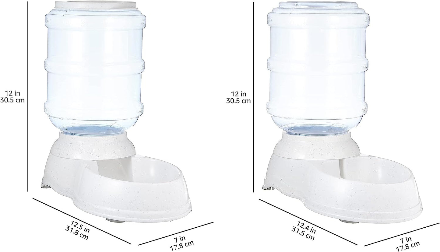 Automatic Dog Cat Water Dispenser Gravity Feeder Set, Pack of 2, Small, 6-Pound Food Capacity, 1-Gallon, Gray