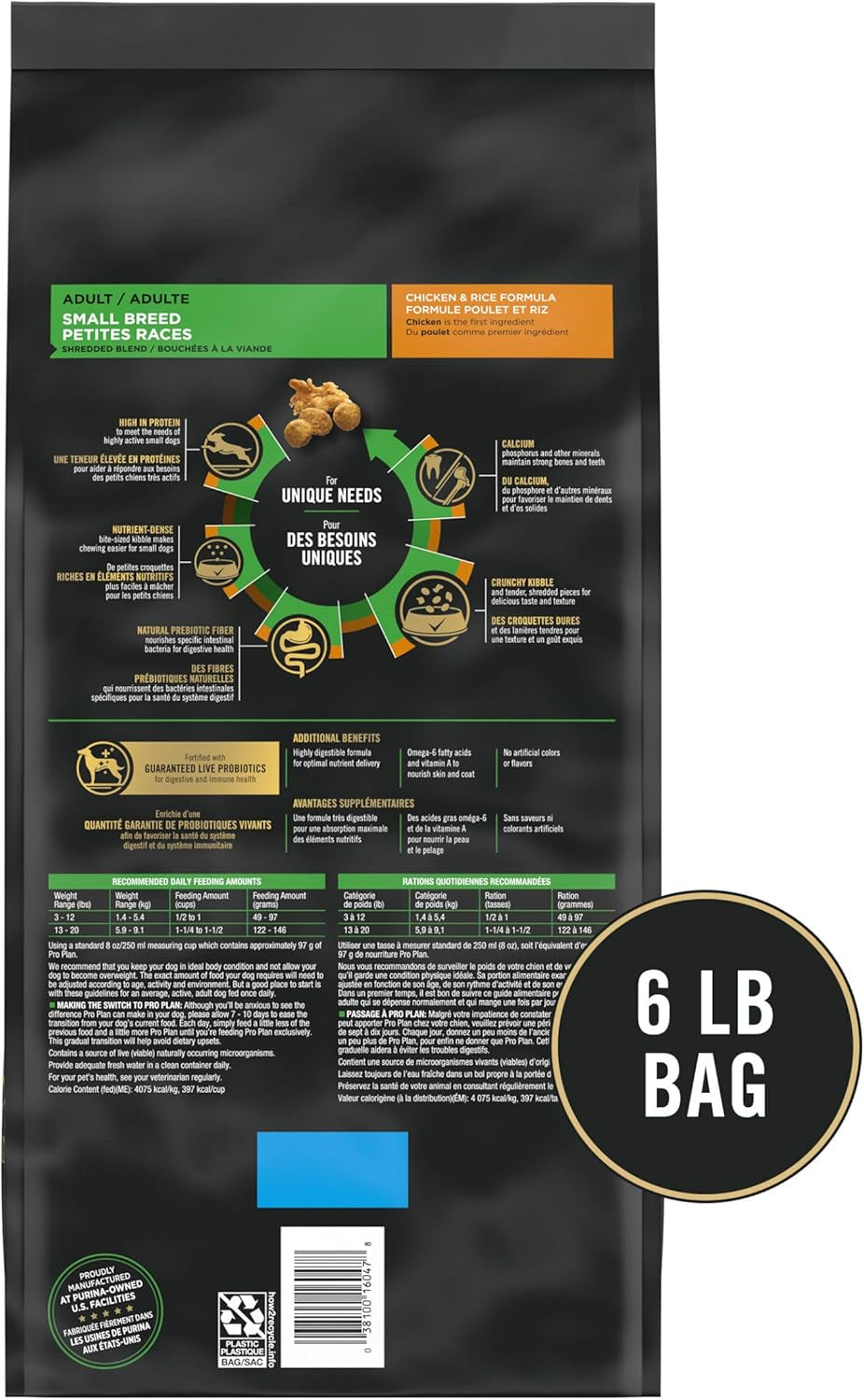 Small Breed Dog Food with Probiotics for Dogs, Shredded Blend Chicken & Rice Formula - 6 Lb. Bag