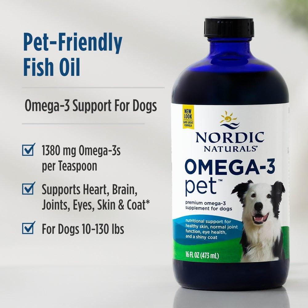 Omega-3 Pet, Unflavored - 16 Oz - 1380 Mg Omega-3 per Teaspoon - Fish Oil for Large to Very Large Dogs with EPA & DHA - Promotes Heart, Skin, Coat, & Immune Health