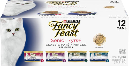 Purina  High Protein Senior Wet Cat Food Variety Pack, Senior 7+ Chicken, Beef & Tuna Feasts - (2 Packs of 12) 3 Oz. Cans