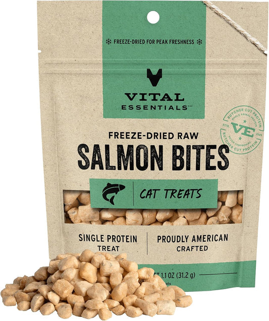 Salmon Bites Cat Treats, 1.1 Oz | Freeze-Dried Raw | Single Protein | Grain Free, Gluten Free, Filler Free