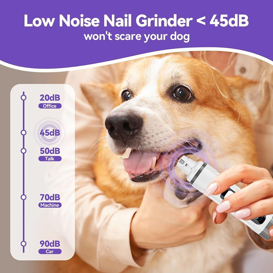 Dog Nail Grinder Quiet-2024 Release Ultra-Quiet Dog & Cat Nail Grinder with LED Light & Battery Display - Painless Nail Trimmer for Small to Large Pets, Thick Nails, and Sensitive Paws