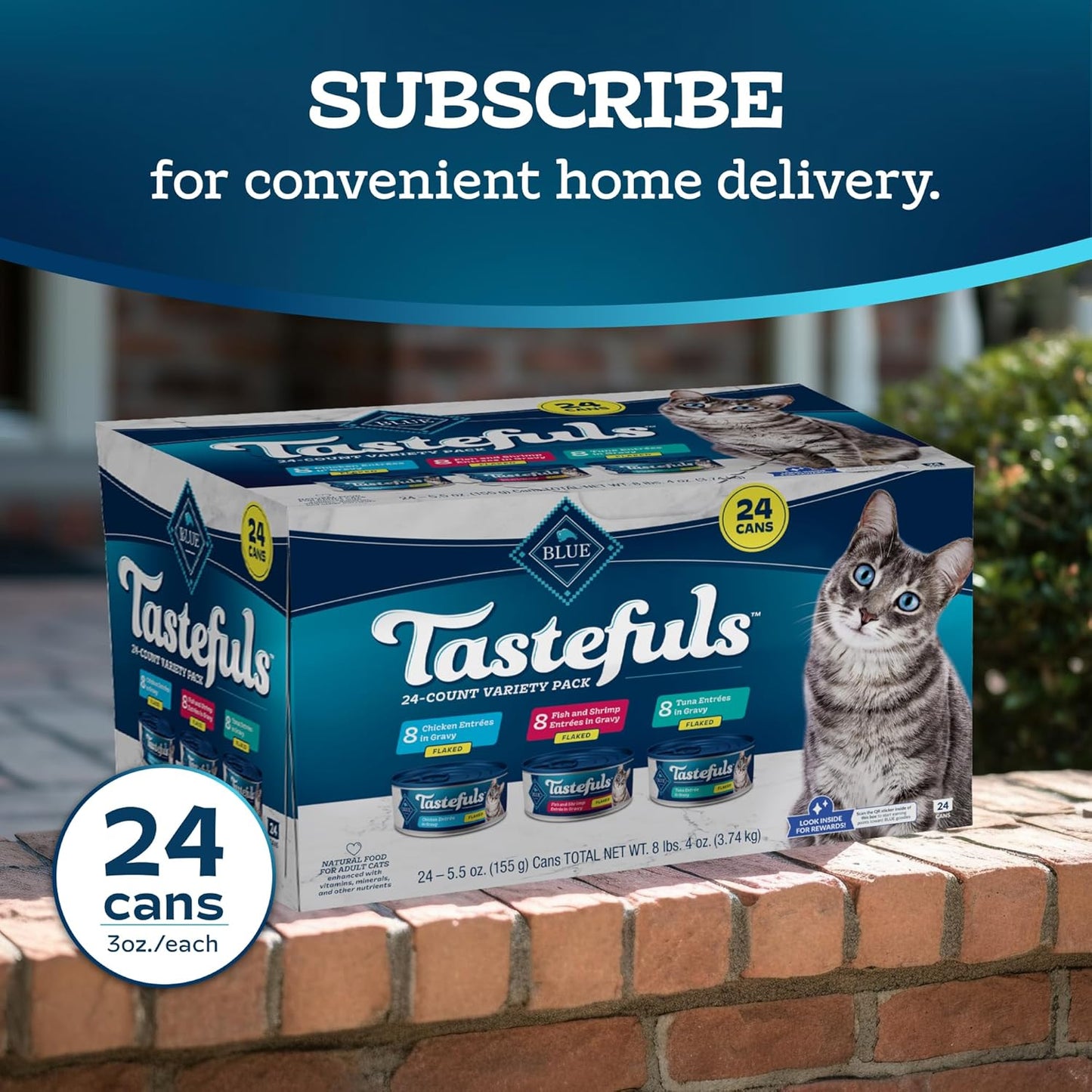 Tastefuls Flaked Wet Cat Food Variety Pack, Made with Natural Ingredients, Tuna, Chicken, Fish & Shrimp, 5.5-Oz Cans (24 Count, 8 of Each)