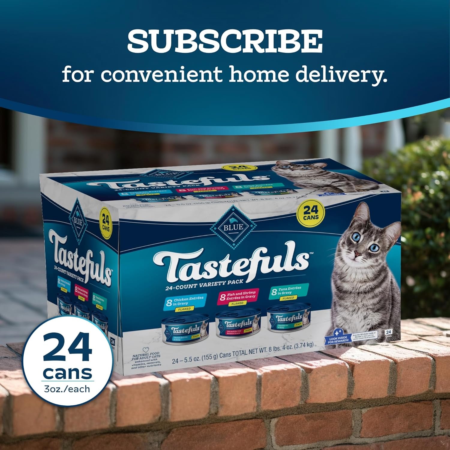 Tastefuls Flaked Wet Cat Food Variety Pack, Made with Natural Ingredients, Tuna, Chicken, Fish & Shrimp, 5.5-Oz Cans (24 Count, 8 of Each)