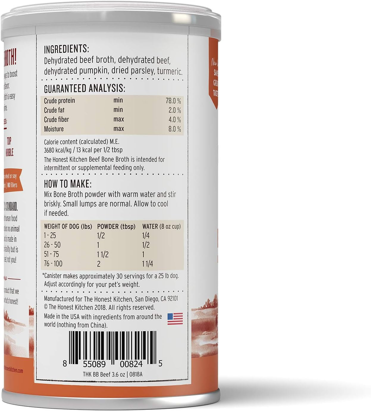 Human Grade Daily Boosts Instant Beef Bone Broth with Turmeric for Dogs 3.6 Ounces