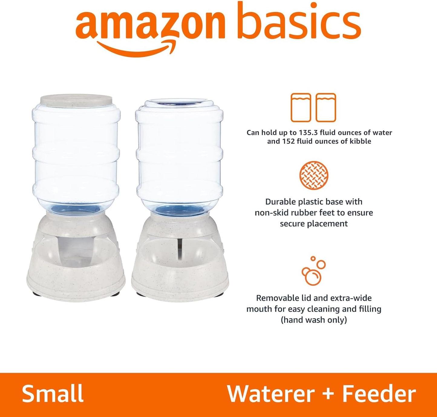 Automatic Dog Cat Water Dispenser Gravity Feeder Set, Pack of 2, Small, 6-Pound Food Capacity, 1-Gallon, Gray