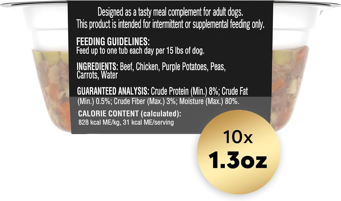 Simply Crafted Adult Wet Dog Food Meal Topper, Beef, Chicken, Purple Potatoes, Peas & Carrots, 1.3Oz. (10 Count, Pack of 1)