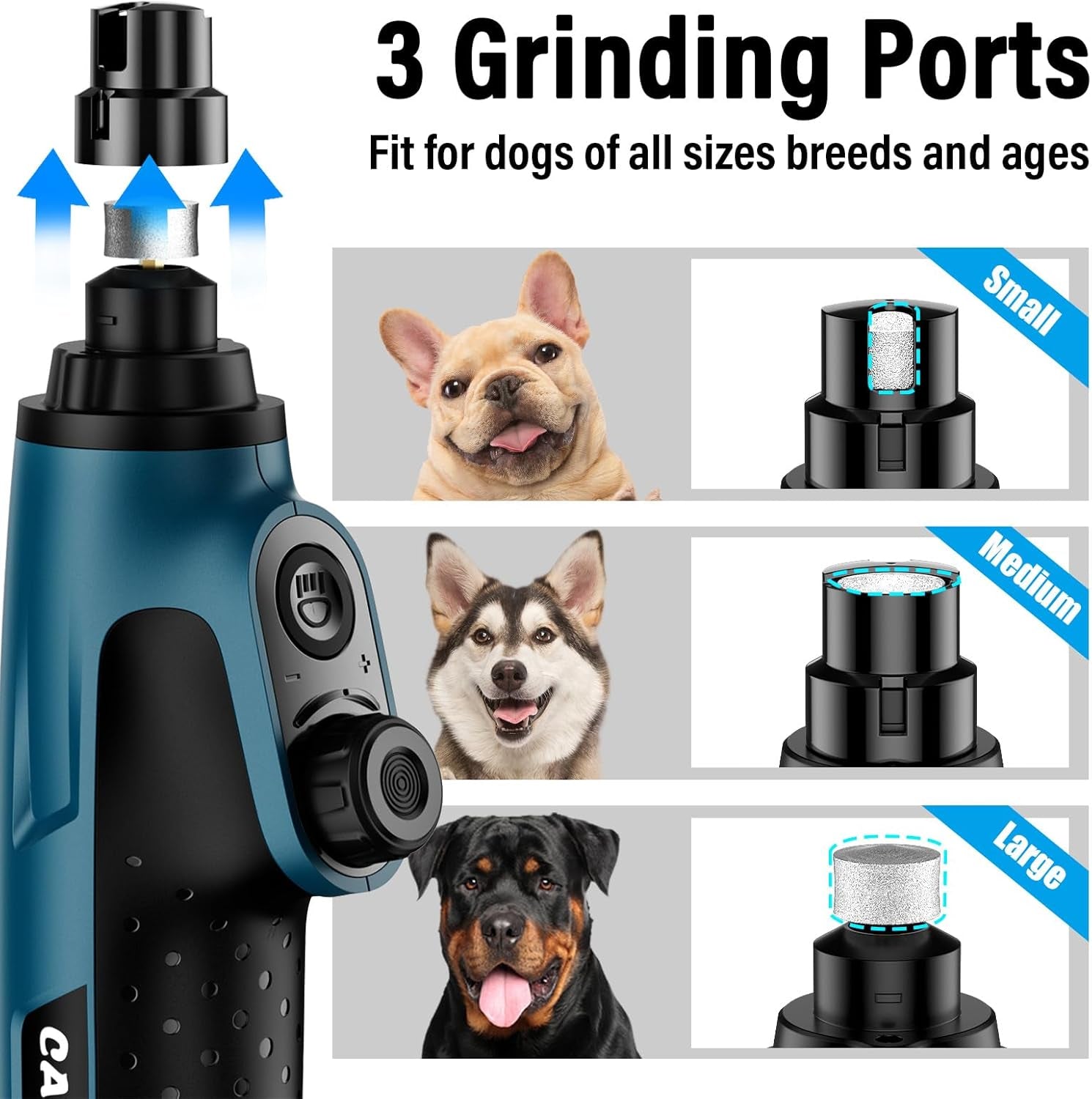 Smart 6-Speed Dog Nail Grinder - 50% More Power Pet Nail Grinder with 2 LED Lights Quiet Rechargeable Electric Dog Nail Trimmers File Toenail Grinder for Large Medium Small Dogs & Cats (DB)