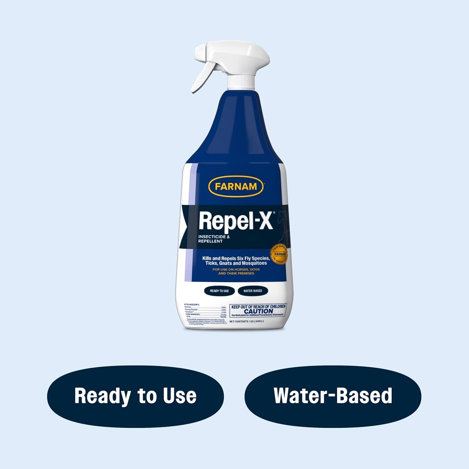 Repel-X Ready-To-Use Fly Spray, Insecticide and Repellent for Horses and Dogs, 32 Fluid Ounces, 1 Quart Bottle with Trigger Sprayer