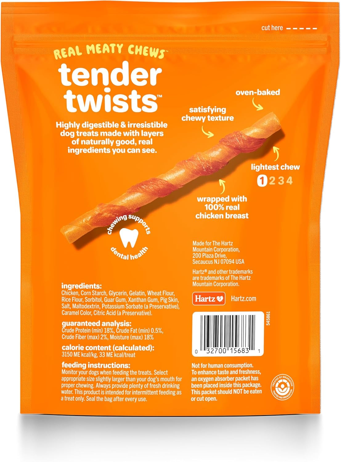 Oinkies Tender Twists with Real Chicken Breast Rawhide-Free Dog Treats, Highly Digestible Dog Chews, 36 Count