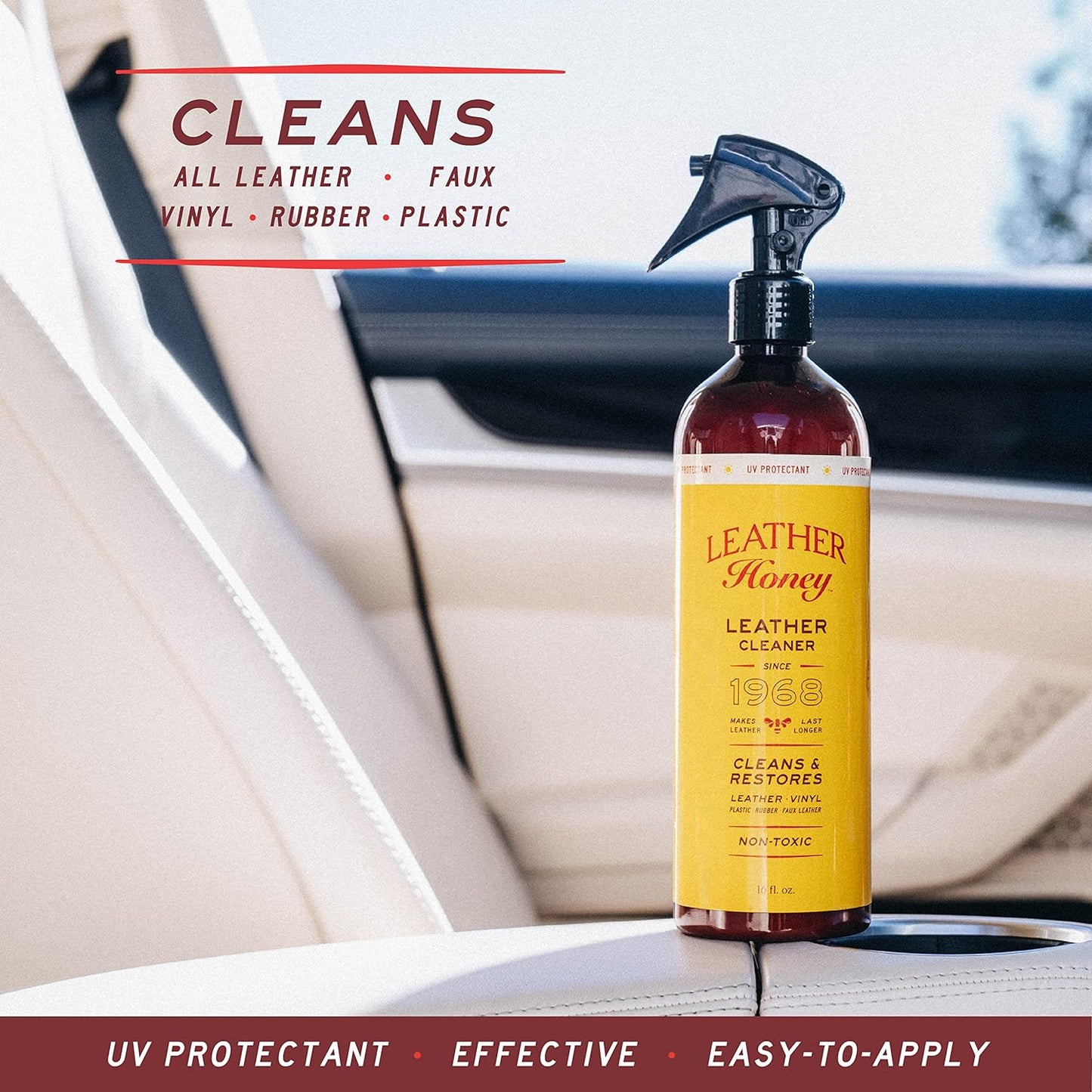 Leather Cleaner Spray: UV Protectant, Non-Toxic & Made in the USA since 1968. Cleans & Protects Leather, Faux & Vinyl - Couches, Car Seats, Purses, Shoes, Bags & Tack. Safe for Any Color