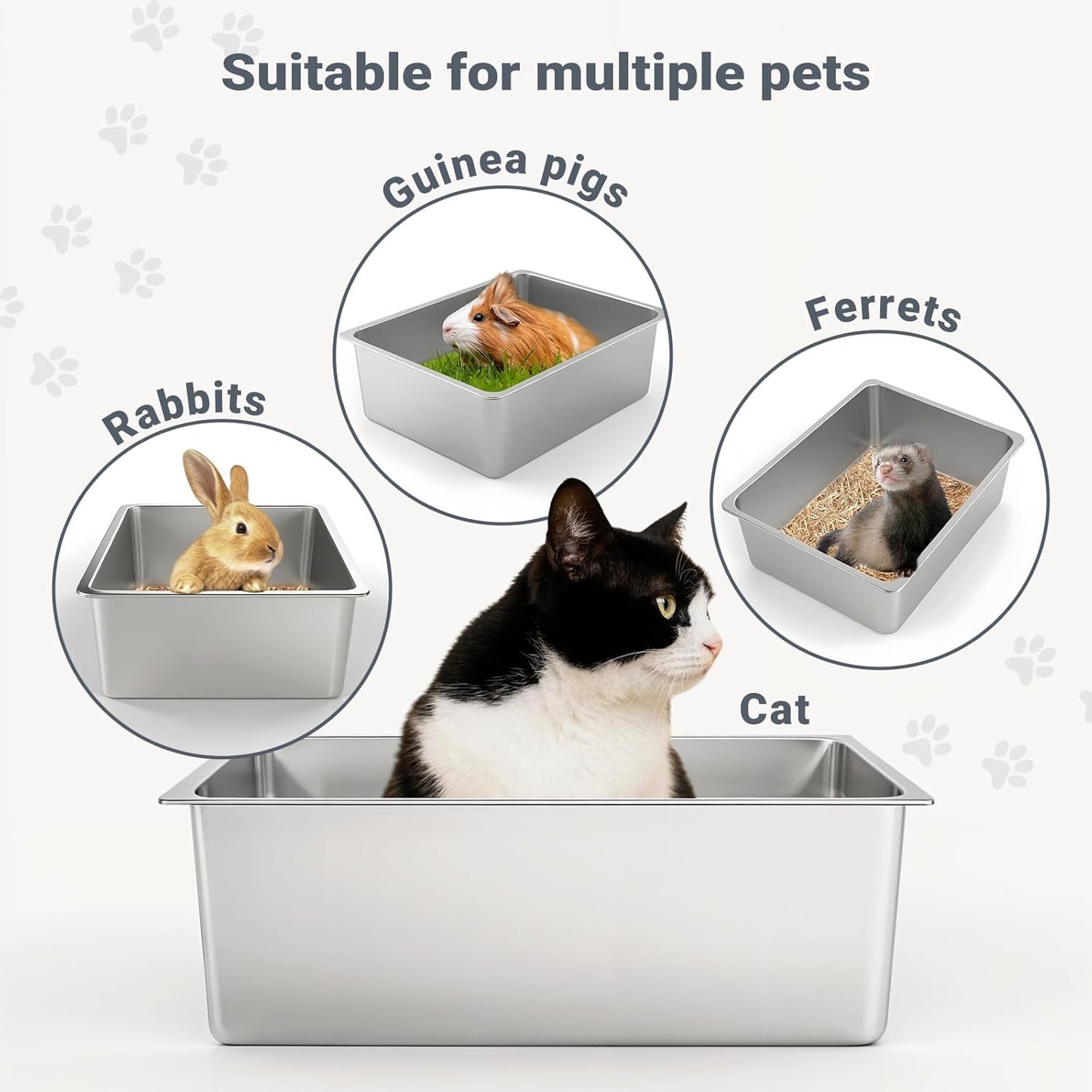 Stainless Steel Cat Litter Box - Metal High Sided Cat Pan, Large Stainless Steel Box, Indoor Litter Tray, Non Stick, No Smell, Easy to Clean, Pet Toilet Supplies for Kitten, Kitty, Rabbit