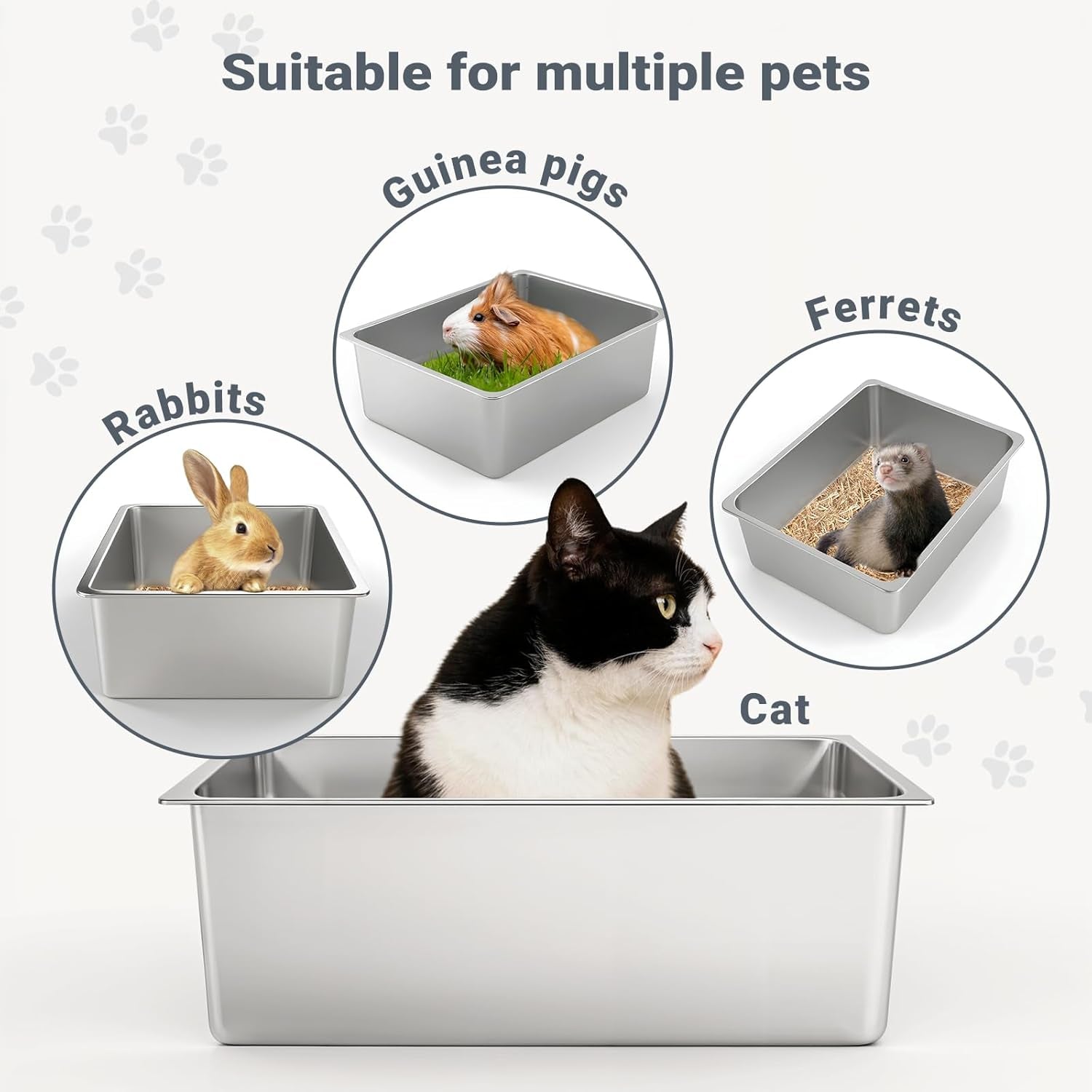 Stainless Steel Cat Litter Box - Metal High Sided Cat Pan, Large Stainless Steel Box, Indoor Litter Tray, Non Stick, No Smell, Easy to Clean, Pet Toilet Supplies for Kitten, Kitty, Rabbit