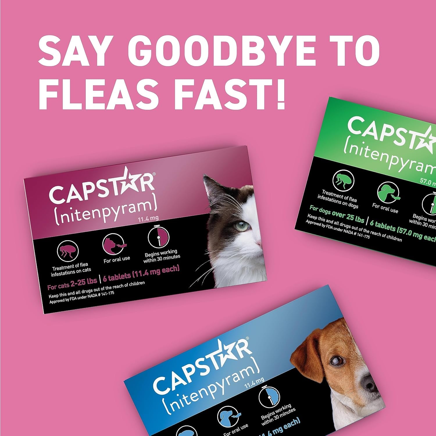 (Nitenpyram) for Cats, Fast-Acting Oral Flea Treatment for Cats 2-25 Lbs, Vet-Recommended Flea Medication Tablets Start Killing Fleas in 30 Minutes, 12 Doses