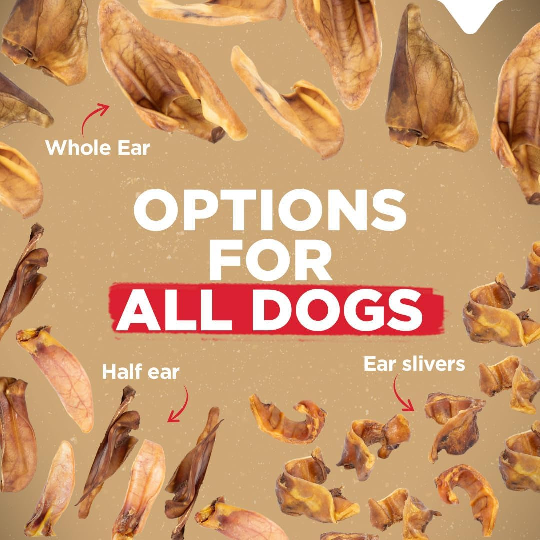 Pig Ears for Dogs (25 Pack), All-Natural Wholethick Pigs Ears, Single Ingredient & Highly Digestible, Better than Rawhide- Dog Snacks, Dog Pig Ears for Puppy, Medium & Large Dogs