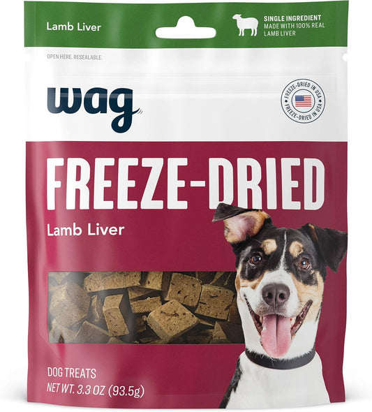 Amazon Brand -  Freeze-Dried Raw Single Ingredient Dog Treats, Lamb Liver, High Protein, Healthy Training Treats or Meal Topper for All Dogs, Grain-Free, 3.3Oz