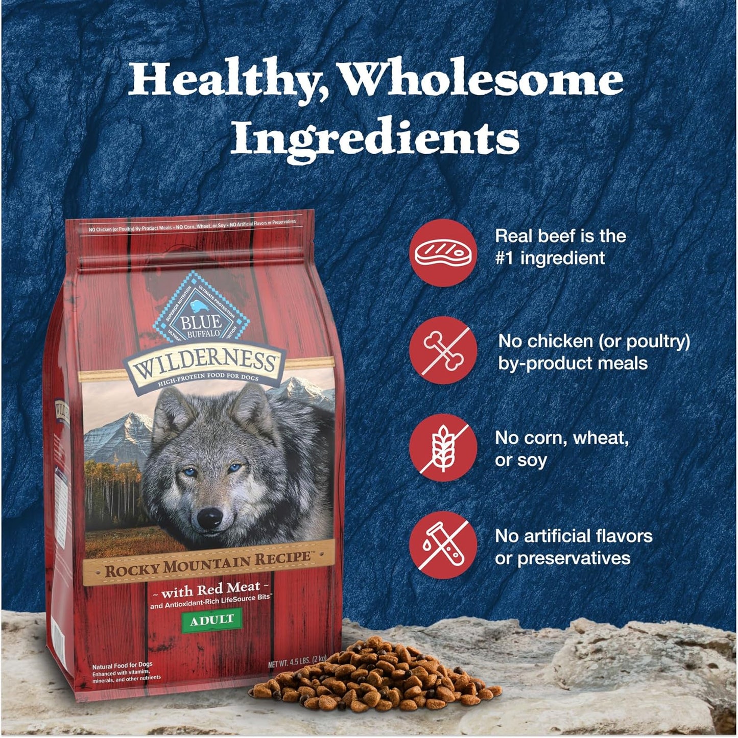 Wilderness Rocky Mountain High-Protein Adult Dry Dog Food Wholesome Grains Red Meat, 24Lb. Bag