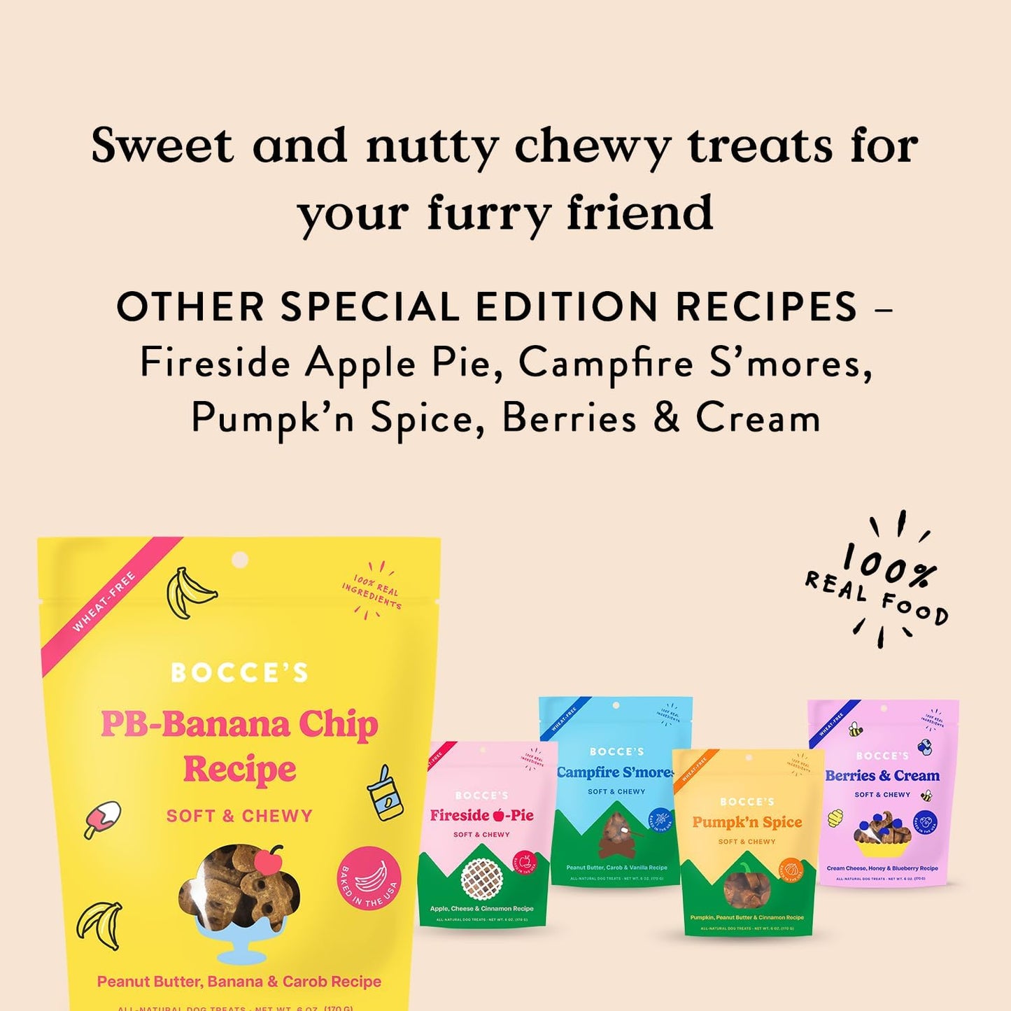 PB Banana Chip Recipe Treats for Dogs, Wheat-Free Everyday Dog Treats, Real Ingredients, Baked in the USA, All-Natural Soft & Chewy Cookies, Peanut Butter, Bananas, & Carob, 6 Oz