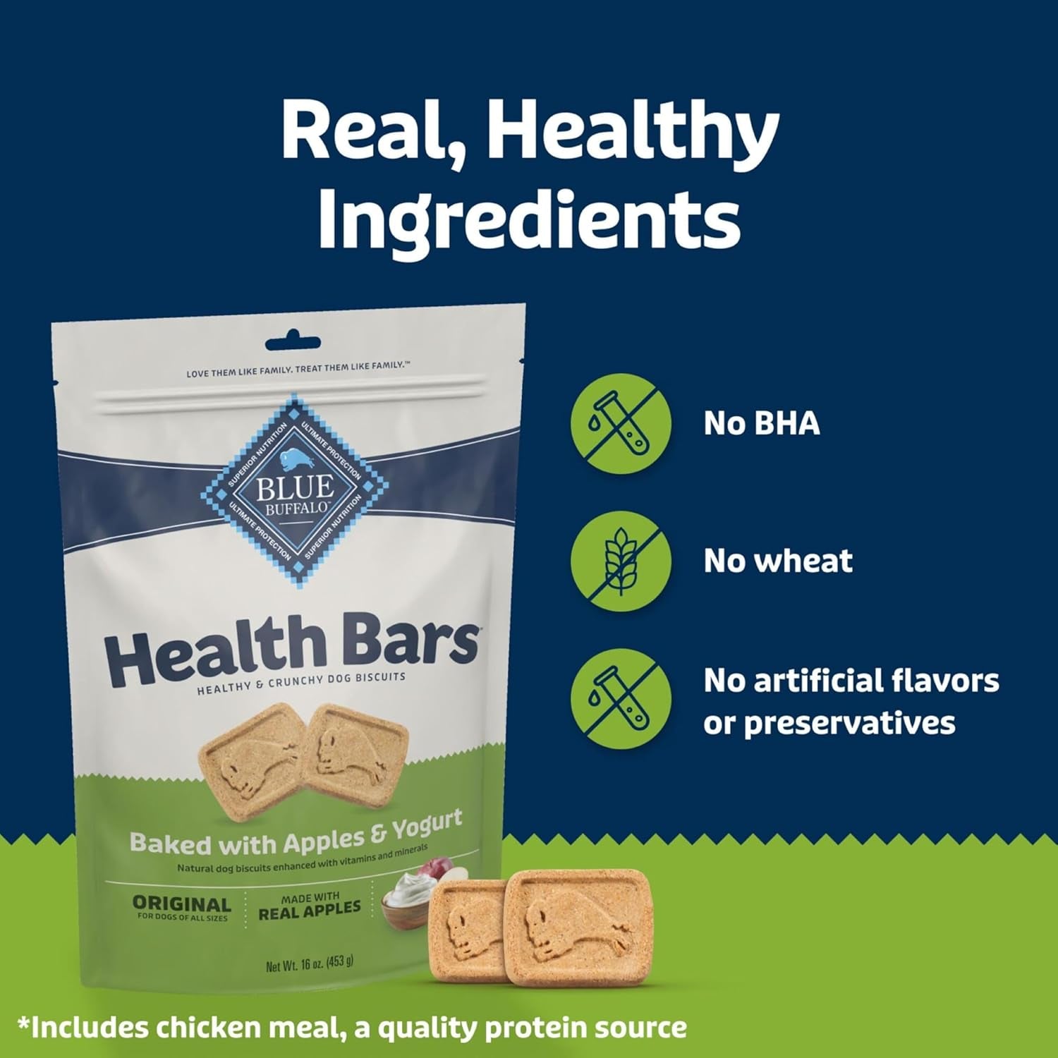 Mini Health Bars Crunchy Dog Biscuits, Oven-Baked with Natural Ingredients, Apples & Yogurt, 2-Lb Box