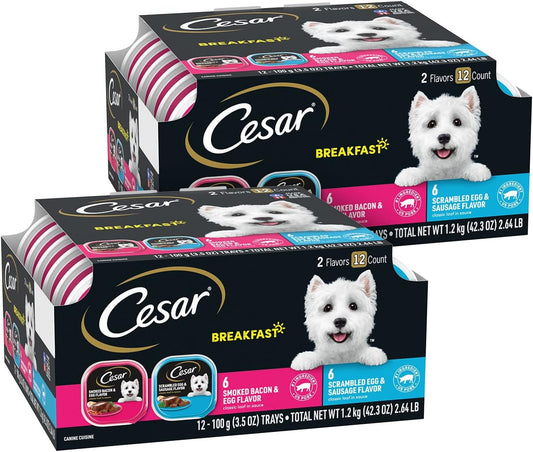 Wet Dog Food Classic Loaf in Sauce Breakfast Variety Pack, 3.5 Oz. Easy Peel Trays (12 Count, Pack of 2)