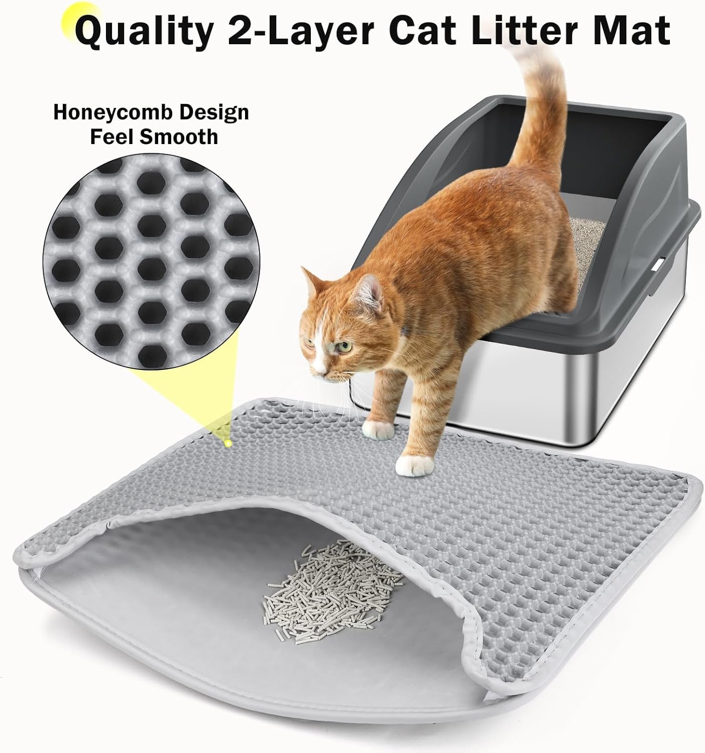 Stainless Steel Litter Box, Extra Large Litter Boxes for Big Cats, Xlarge Metal Cat Litter Box with Lid, Anti-Urine Leakage XL Box with High Sides, Easy Clean, Non-Sticky, Cat Mat & Metal Scoop