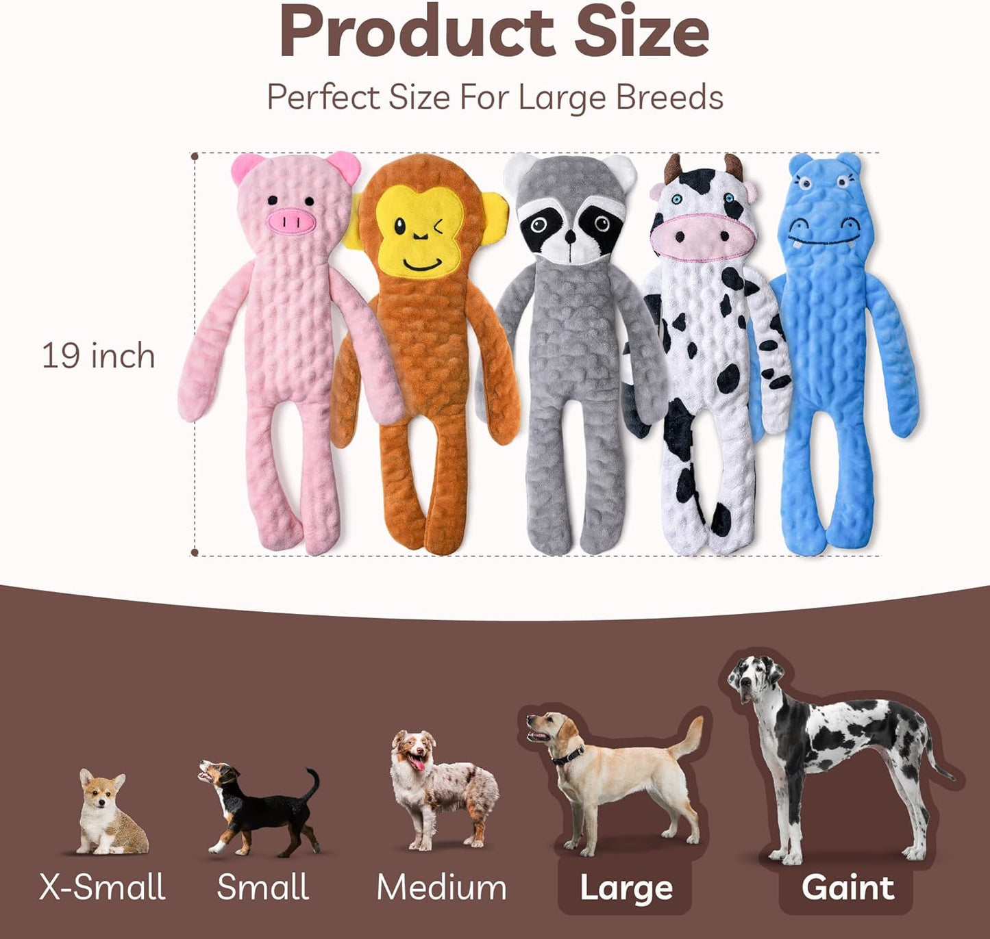 No Stuffing Dog Toys Squeaky for Large Dogs, Crinkle Puppy Teething Toys to Keep Them Busy, Plush Interactive Doggie Long Lasting Chews for Aggressive Chewers