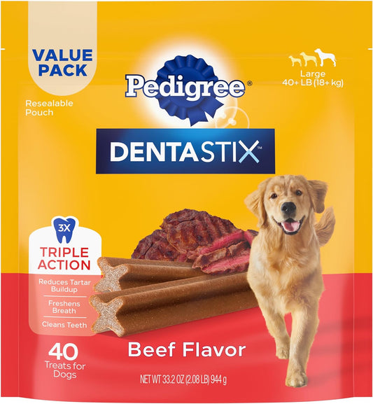 Dentastix Large Dog Treats, Beef Flavor, 2.08 Lb. Bag (40 Treats)