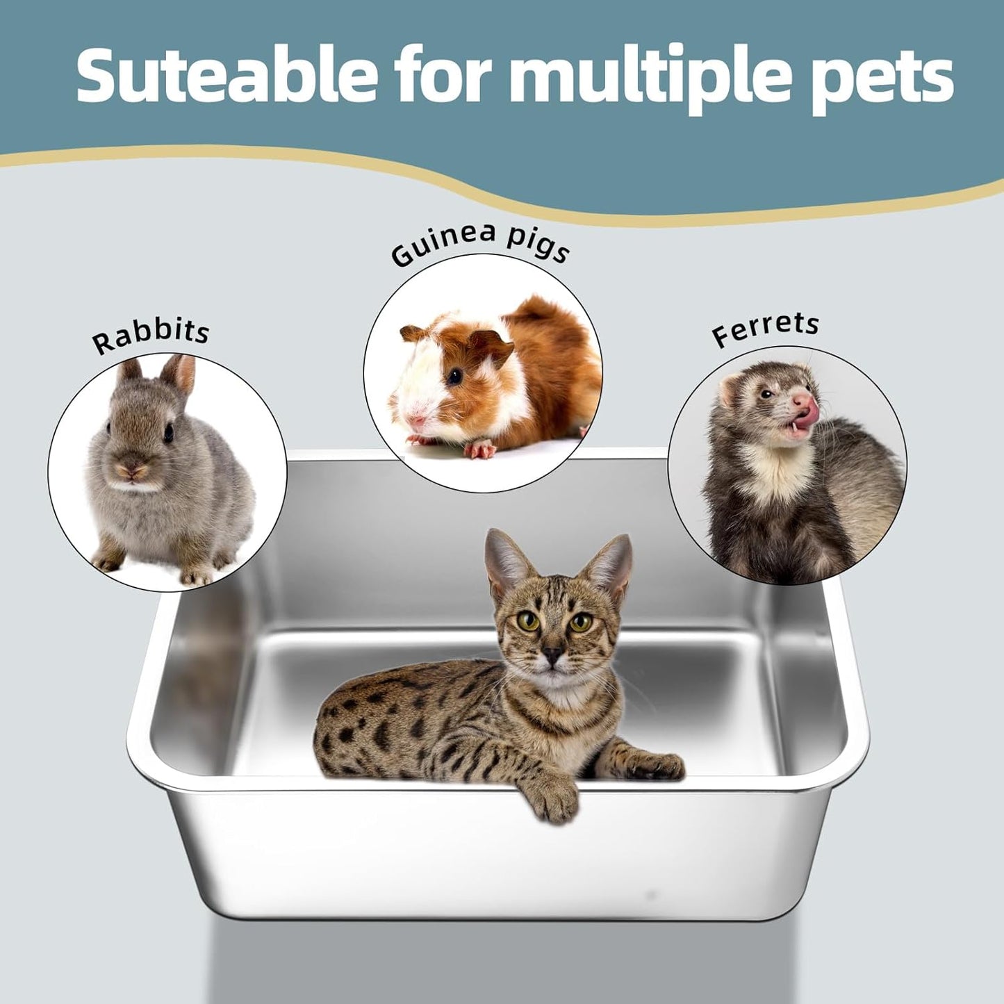 Stainless Steel Cat Litter Box - Large Metal High-Sided Litter Pan for Cats, Rabbits, and Pets, Non-Stick, Odor-Free, Easy to Clean, Splash-Proof, Sturdy and Durable Indoor Cat Toilet Supplies