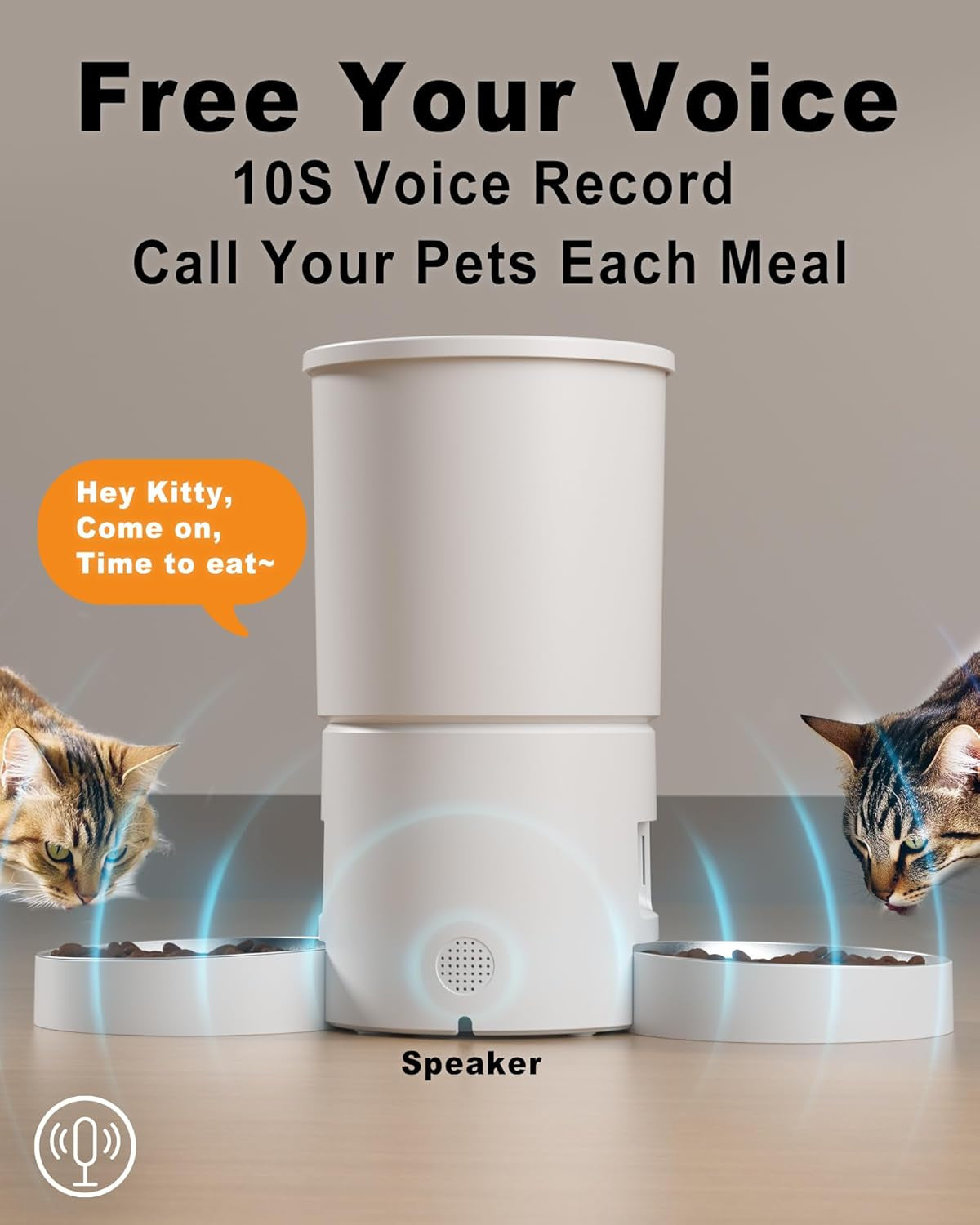 Dual Automatic Cat Feeder 2 Cats,6 Meals/Day,12 Portions/Meal,4.2L Dual Power Double Bowls Feeder,Dry Food Auto Pet Dispenser,10S Voice Record,Flexible Schedule Timer(White,Stainless Dual Bowls)