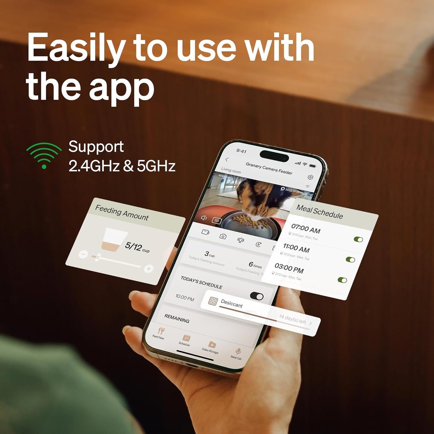 Automatic Cat Feeder with Camera, 1080P HD Video with Night Vision, 5G Wifi Pet Feeder with 2-Way Audio, Low Food & Blockage Sensor, Motion & Sound Alerts for Cat & Dog Single Tray