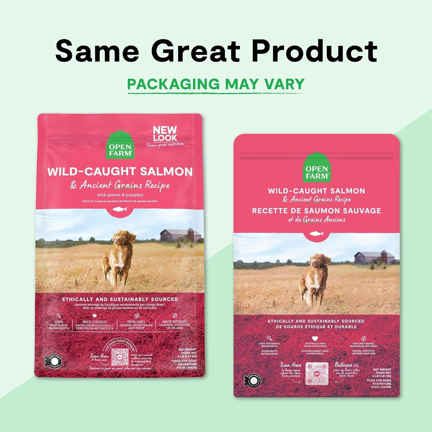 , Ancient Grains Dry Dog Food, Protein-Rich & Nutrient Dense, 90% Animal Protein Mixed with Non-Gmo Fruits, Veggies and Superfoods, Wild Caught Salmon Recipe, 22Lb Bag