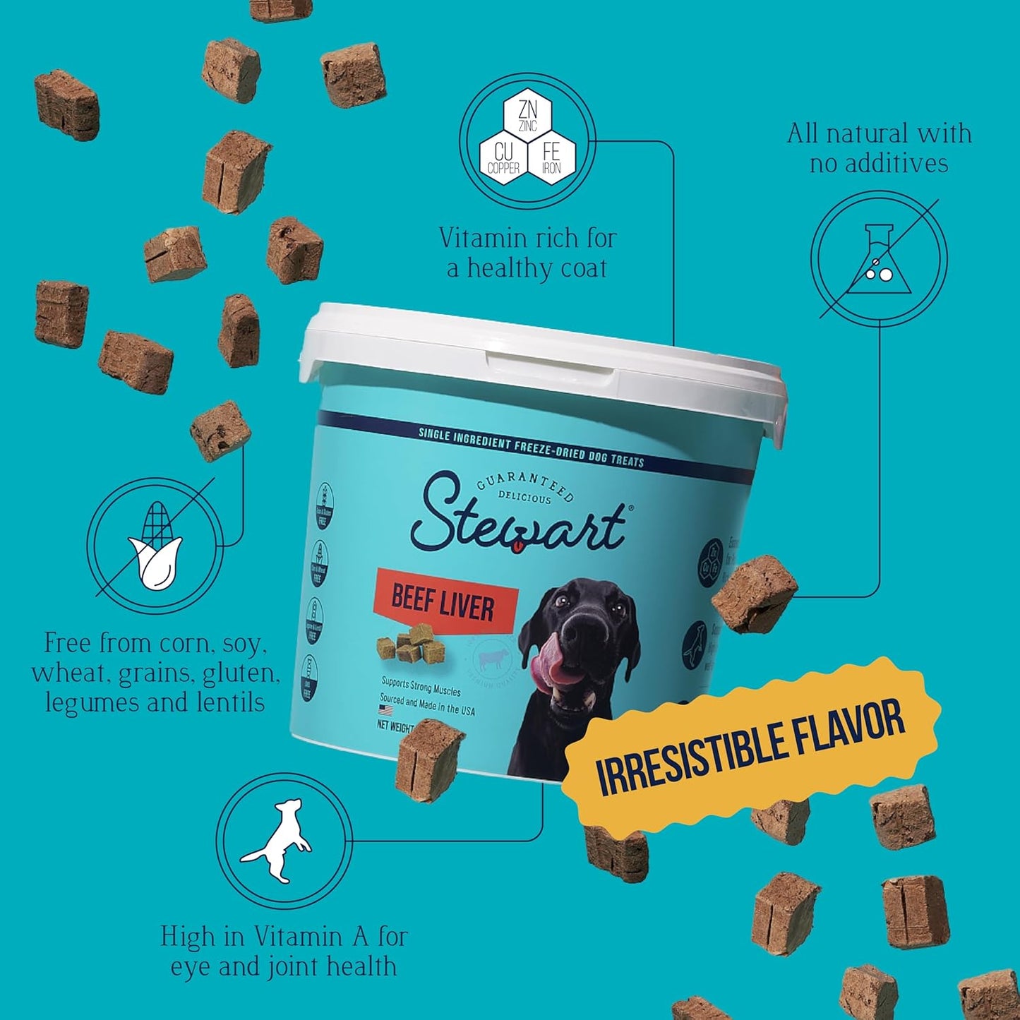 Single Ingredient Freeze Dried Raw Dog Treats, Beef Liver, 12 Ounce Resealable Tub, Training Treats or Meal Topper Dogs, High Protein, Grain-Free, Gluten-Free