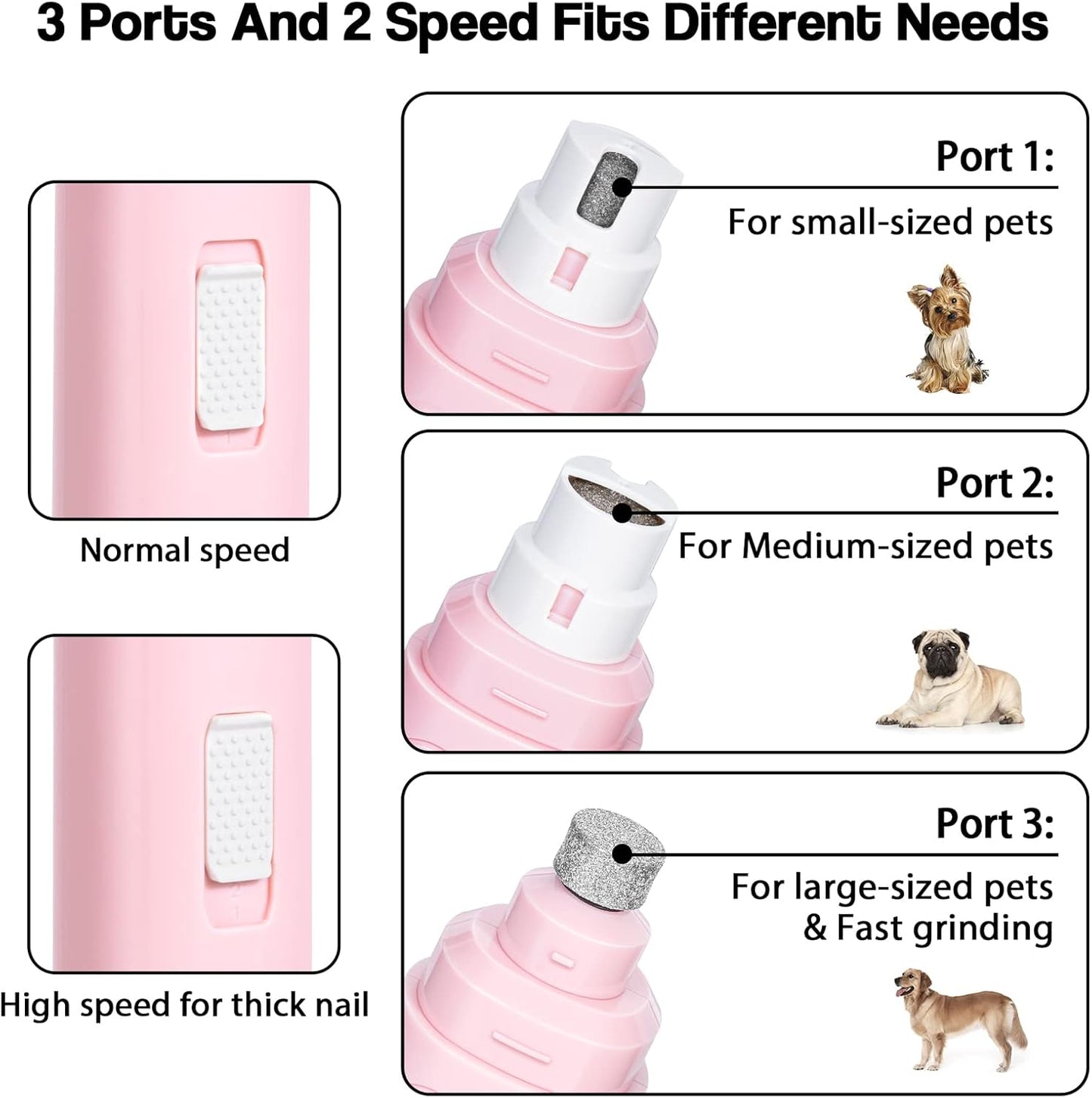 Dog Nail Grinder Upgraded - Professional 2-Speed Electric Rechargeable Pet Nail Trimmer Painless Paws Grooming & Smoothing for Small Medium Large Dogs & Cats