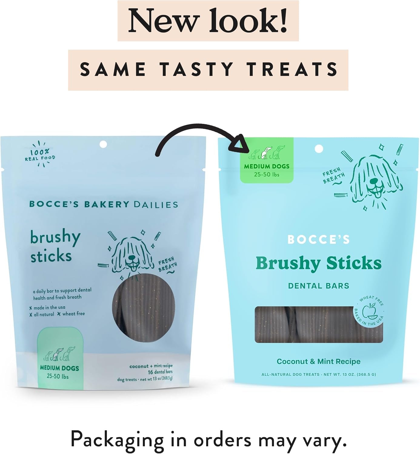 Dailies Brushy Sticks to Support Oral Health & Fresh Breath, Wheat-Free Dental Bars for Dogs, Made with Real Ingredients, Baked in the USA, All-Natural Coconut & Mint, Medium Dogs