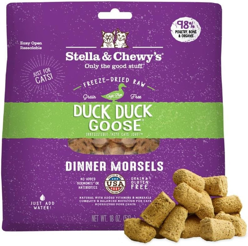 Freeze-Dried Raw Cat Dinner Morsels - Premium Duck & Goose Recipe with 98% Cage-Free Poultry & Organs - Natural Grain-Free Cat & Kitten Food - Made in USA - 18 Oz