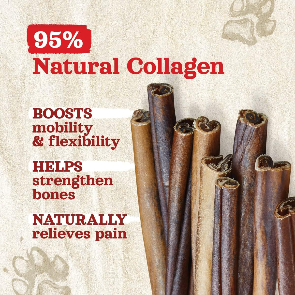 Odor-Free Collagen Chews, (12-Inch, 12-Pack), Long Lasting Bully Sticks & Rawhide Alternative Dog Treats, 95% Collagen, High Protein Best Dental Dog Treats – Medium & Large Dogs