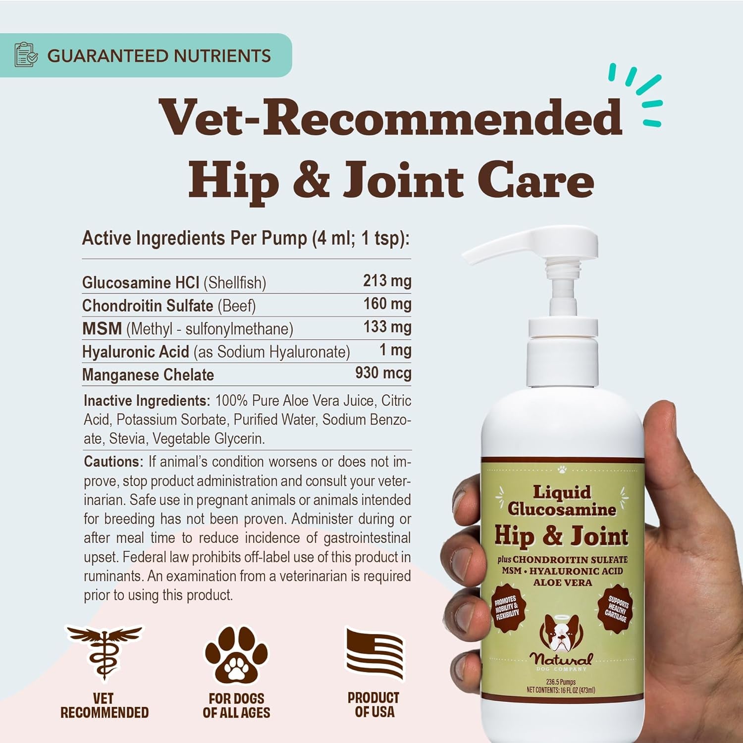 Liquid Glucosamine Hip & Joint Oil for Dogs, 16 Oz, Extra Strength Cartilage & Joint Support, Helps Mobility and Eases Occasional Stiffness, Dog Vitamins & Supplements