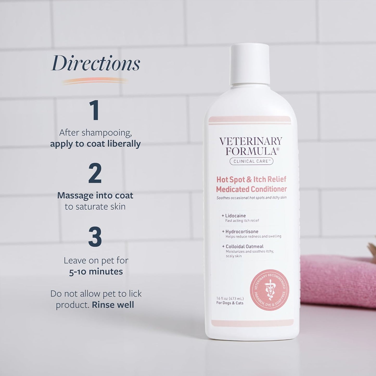 Clinical Care Hot Spot & Itch Relief Cat & Dog Medicated Conditioner, 16 Oz – Oatmeal Conditions Skin for a Lustrous Coat, Formulated to Help Alleviate Itchy Skin