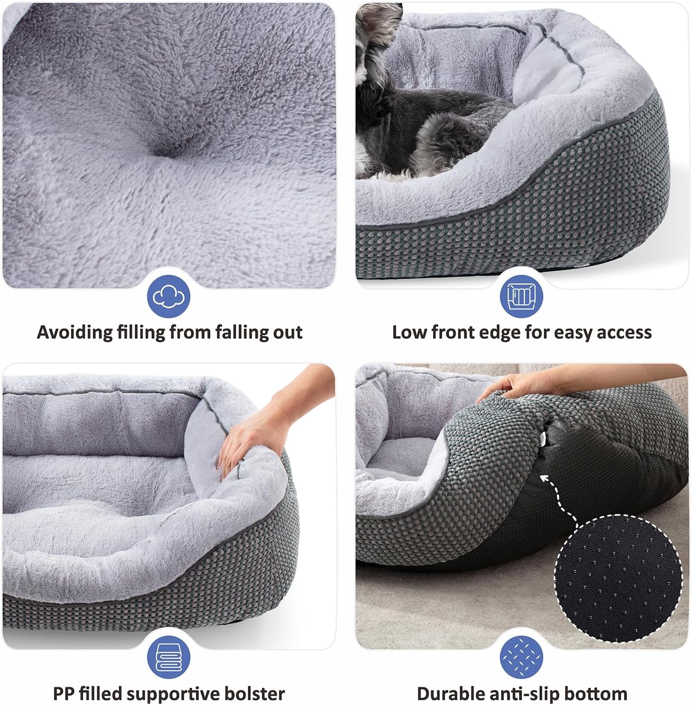 Medium Dog Beds for Medium Dogs Washable, Rectangle Dog Bed Medium Size Dog, Orthopedic Dog Bed, Warming Soft Calming Sleeping Puppy Bed Durable Pet Bed with Anti-Slip Bottom M(30"X24"X9")
