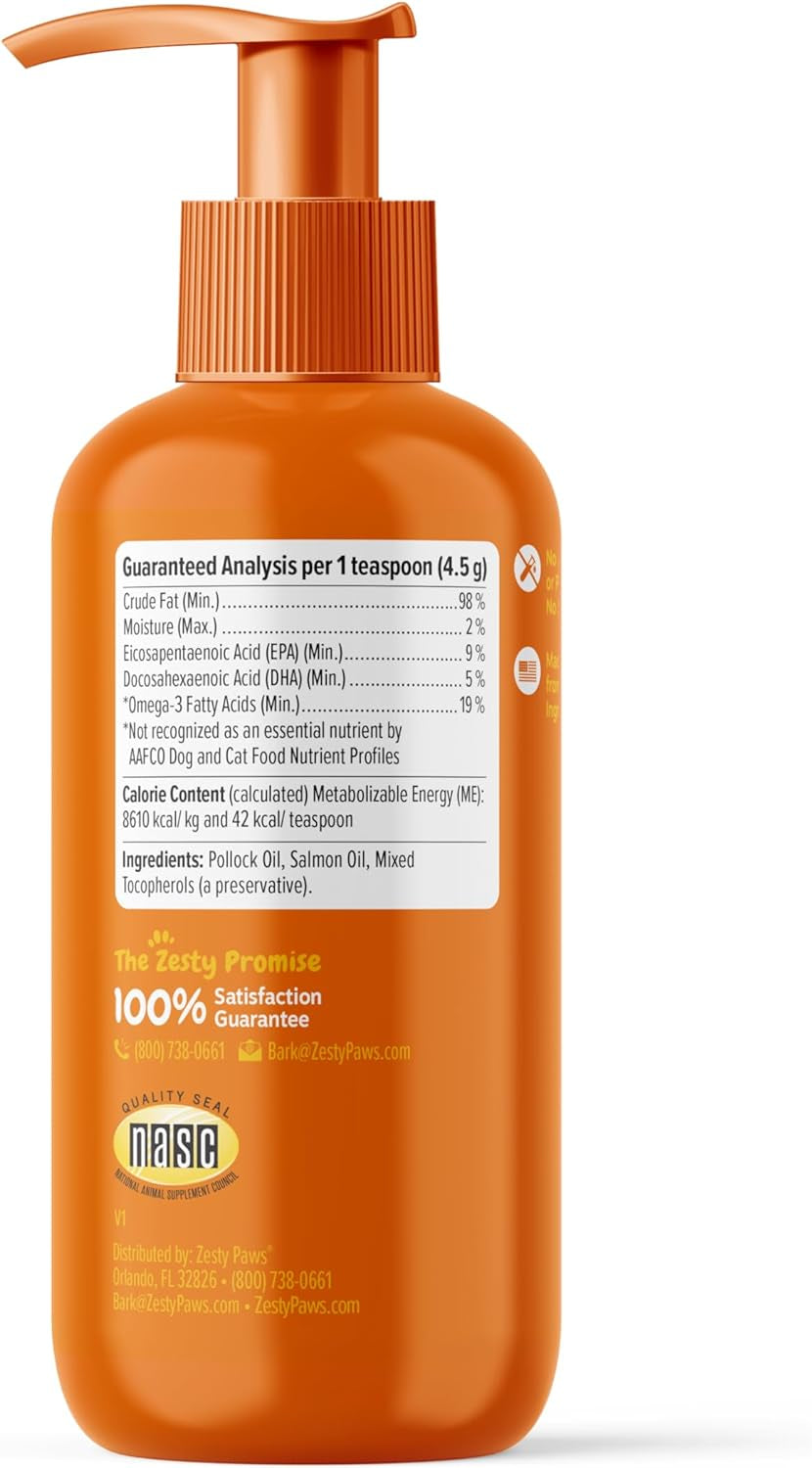 Wild Alaskan Omega-3 Blend Pollock + Salmon Oil for Dogs and Cats- Skin and Coat Support, Omega 3 Supplement for Pets, 8.5Oz
