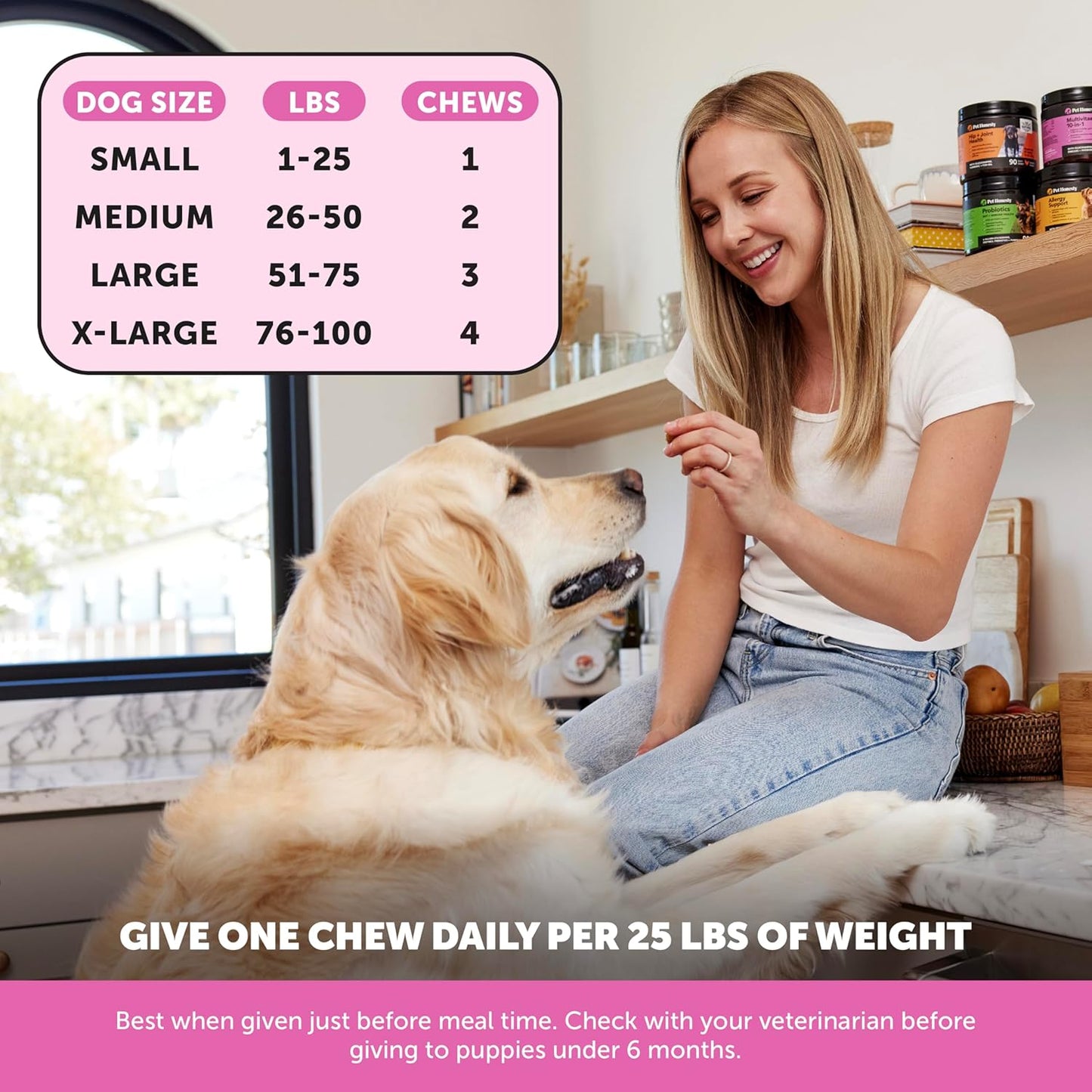 Multivitamin Dog Supplement, Glucosamine Chondroitin for Dogs, Probiotics, Omega Fish Oil, Dog Supplements & Vitamins, Vitamins for Skin and Coat Allergies, (Peanut Butter 90 Ct)