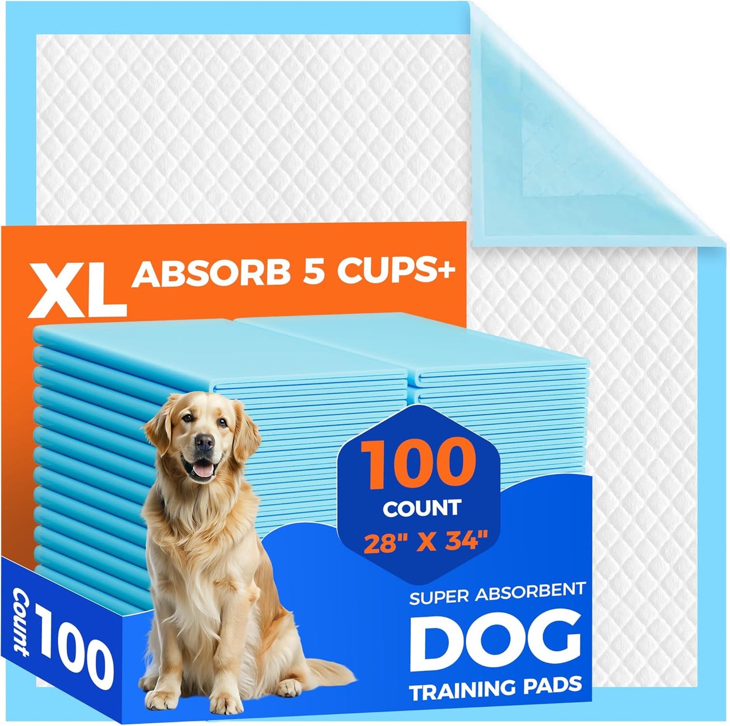Dog Pee Pads Extra Large 28"X34" - 100 Pack Super Absorbent Xlarge Puppy Pads 100 Count Leak-Proof Disposable XL Pet Potty Training Pads for Dogs, Puppies, Doggy