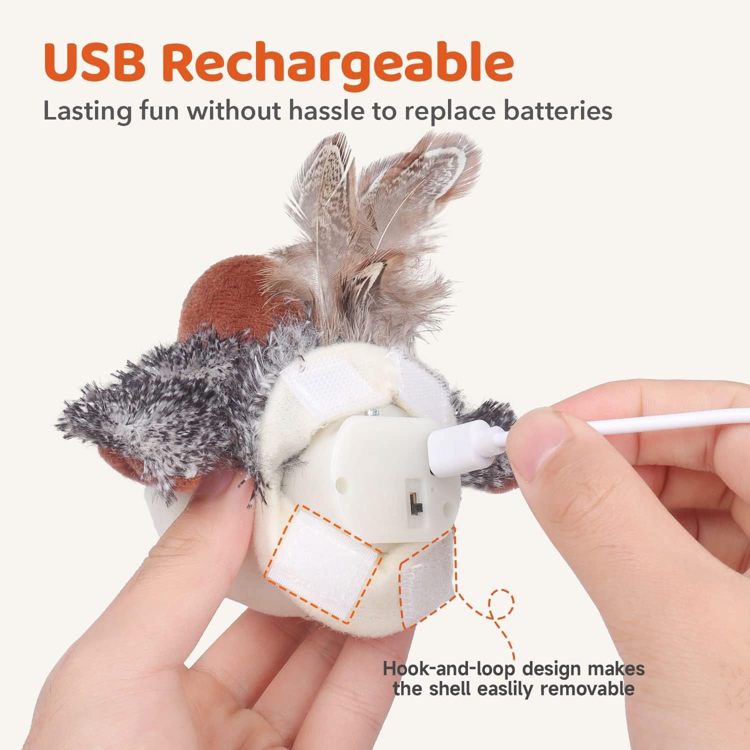 Cat Toys Rechargeable Flapping Bird Sparrow, Lifelike Chirp Tweet, Touch Activated Kitten Toy Interactive Cat Exercise Toys for All Breeds Cat Kicker Catnip Toys 4.0 Inches