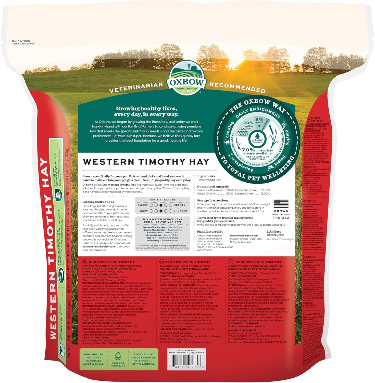 Western Timothy Hay for Small Pets – All-Natural Grass Hay for Rabbits, Guinea Pigs, and Chinchillas – High Fiber for Digestive Health and Dental Support – 40 Oz Bag