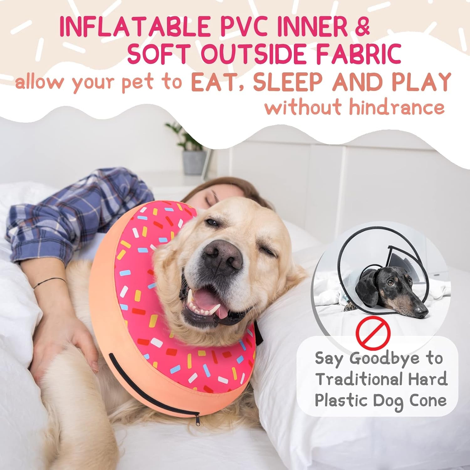 Inflatable Dog Cone Collar Alternative after Surgery, Dog Neck Donut Collar Recovery E Collar for Neuter, Soft Pet Cone for Small Medium Large Dogs