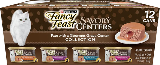 Purina  Pate Wet Cat Food Variety Pack, Savory Centers Pate with a Gravy Center - (2 Packs of 12) 3 Oz. Pull-Top Cans