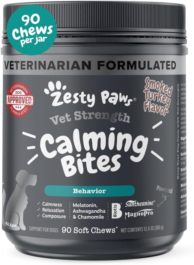 Vet Strength Calming Chews for Dogs - for Everyday Stress, Relaxation, Composure, and Separation Smoked Turkey 90 Count