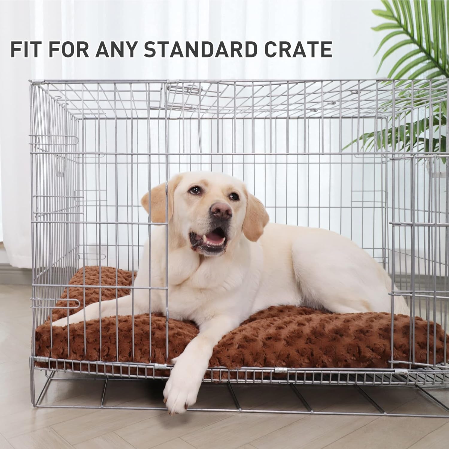 Washable Dog Bed Deluxe Plush Dog Crate Beds Comfy Kennel Pad Anti-Slip Pet Sleeping Mat for Large, Jumbo, Medium, Small Dogs Breeds, 35" X 23", Brown