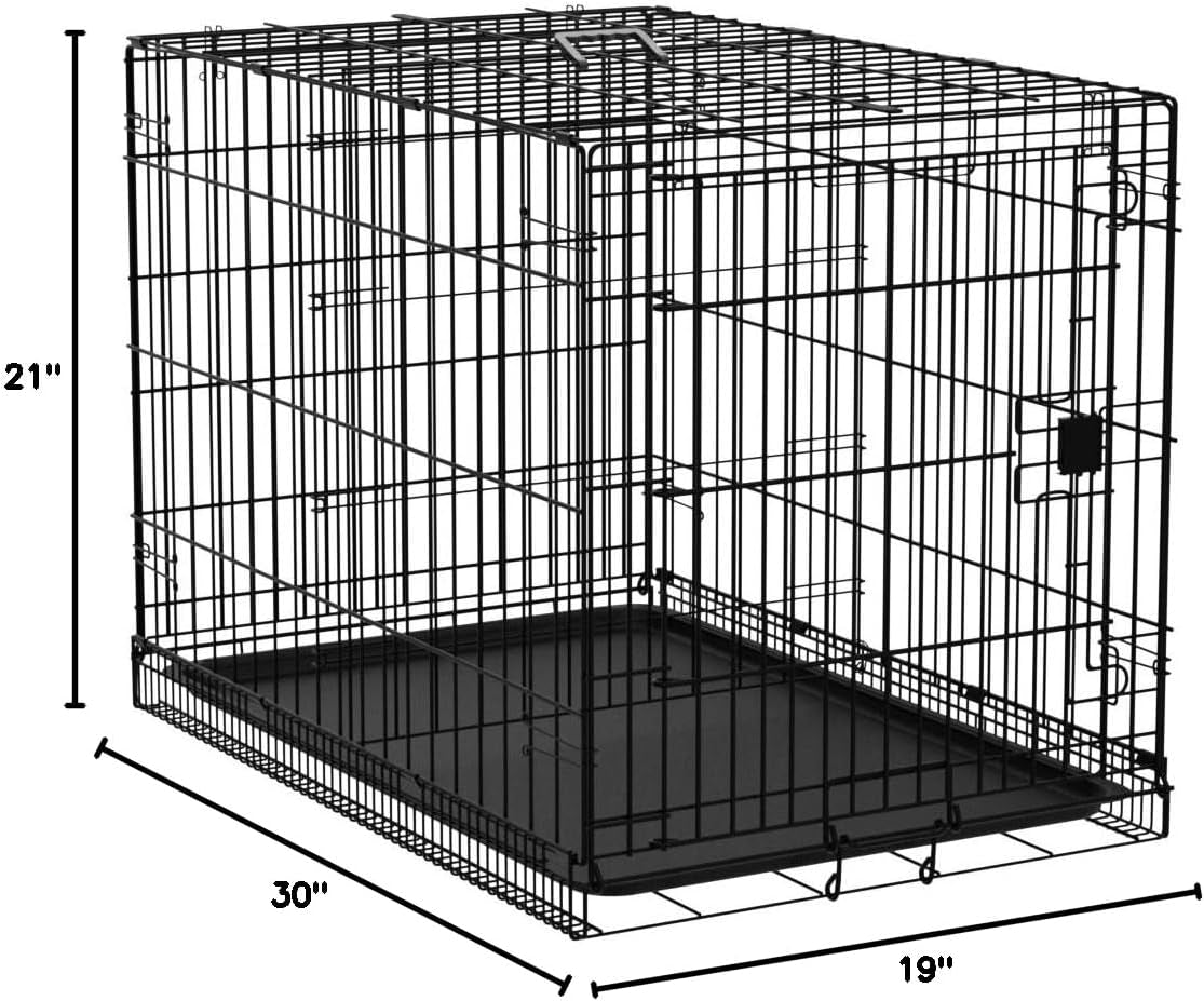 Durable, Foldable Metal Wire Dog Crate with Tray, Single Door, 30 X 19 X 21 In, Black